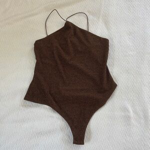 H&M Copper Metallic Brown Satin Strap Bodysuit size large